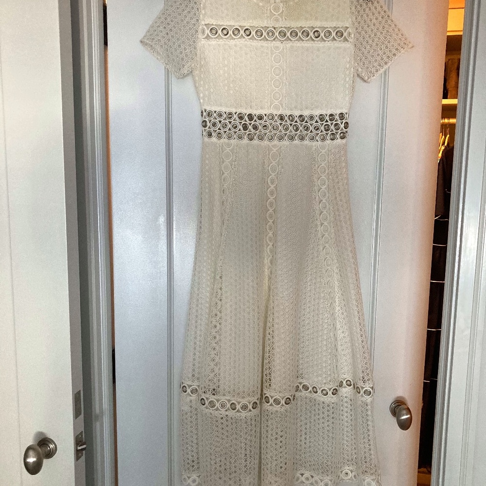 Maje white crochet and grommet dress  Maje Size 2 which equals a 38 or M